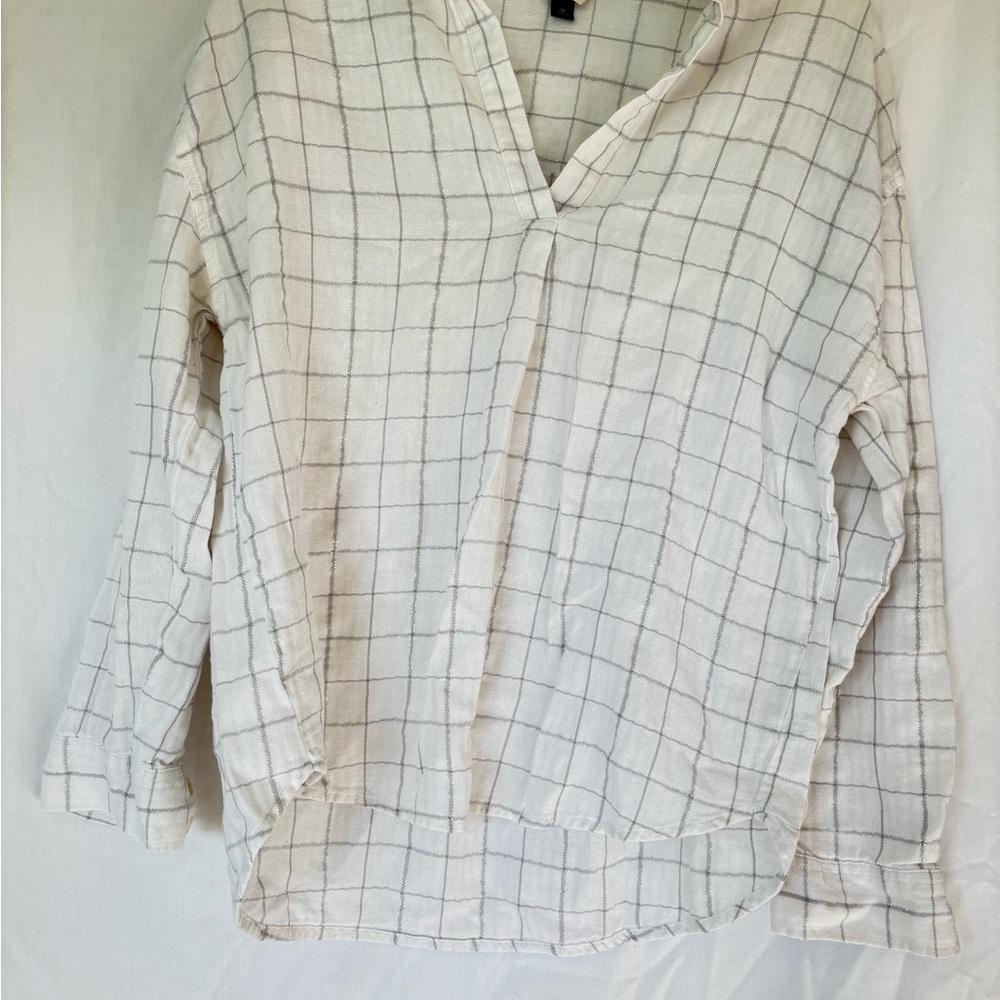 Cream Boxy Button Down Shirt with Mandarin Collar